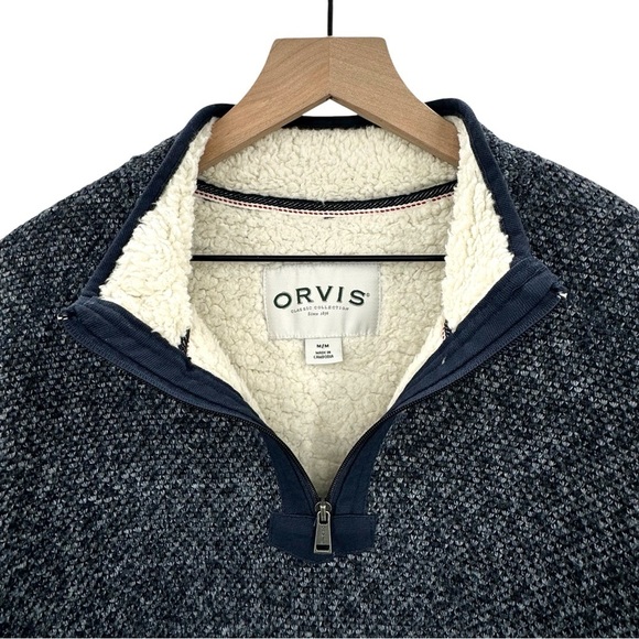 Men’s Orvis Sherpa Lined Pullover 1/4 Neck Sweater Navy Blue Classic Fit | Sz M - Picture 2 of 7